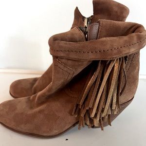Brown leather tassel booties